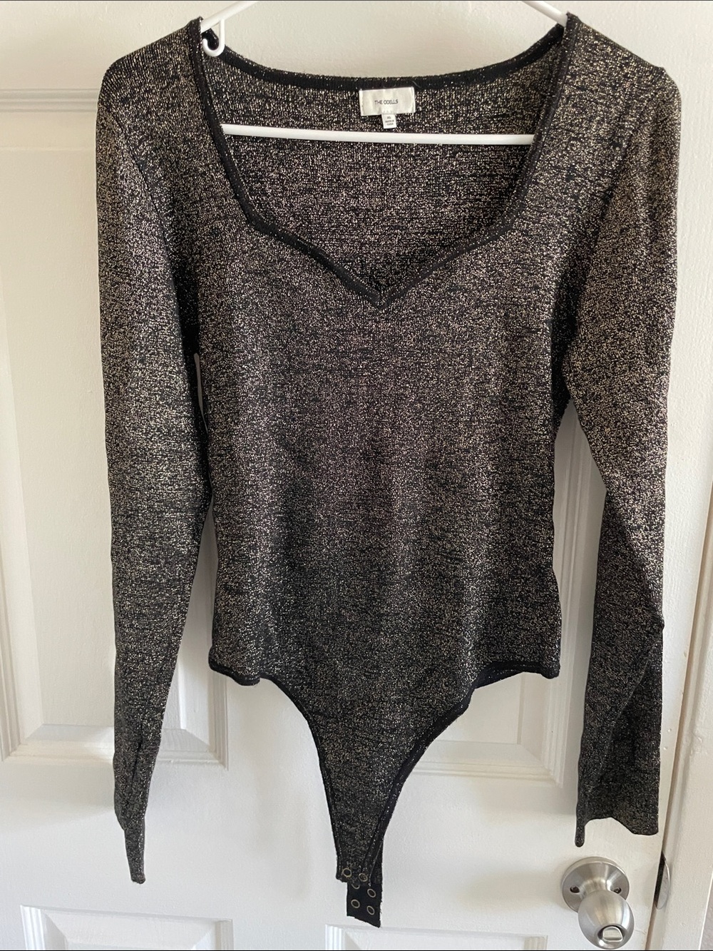 The Odells Metallic Black Gold Knit Bodysuit XL